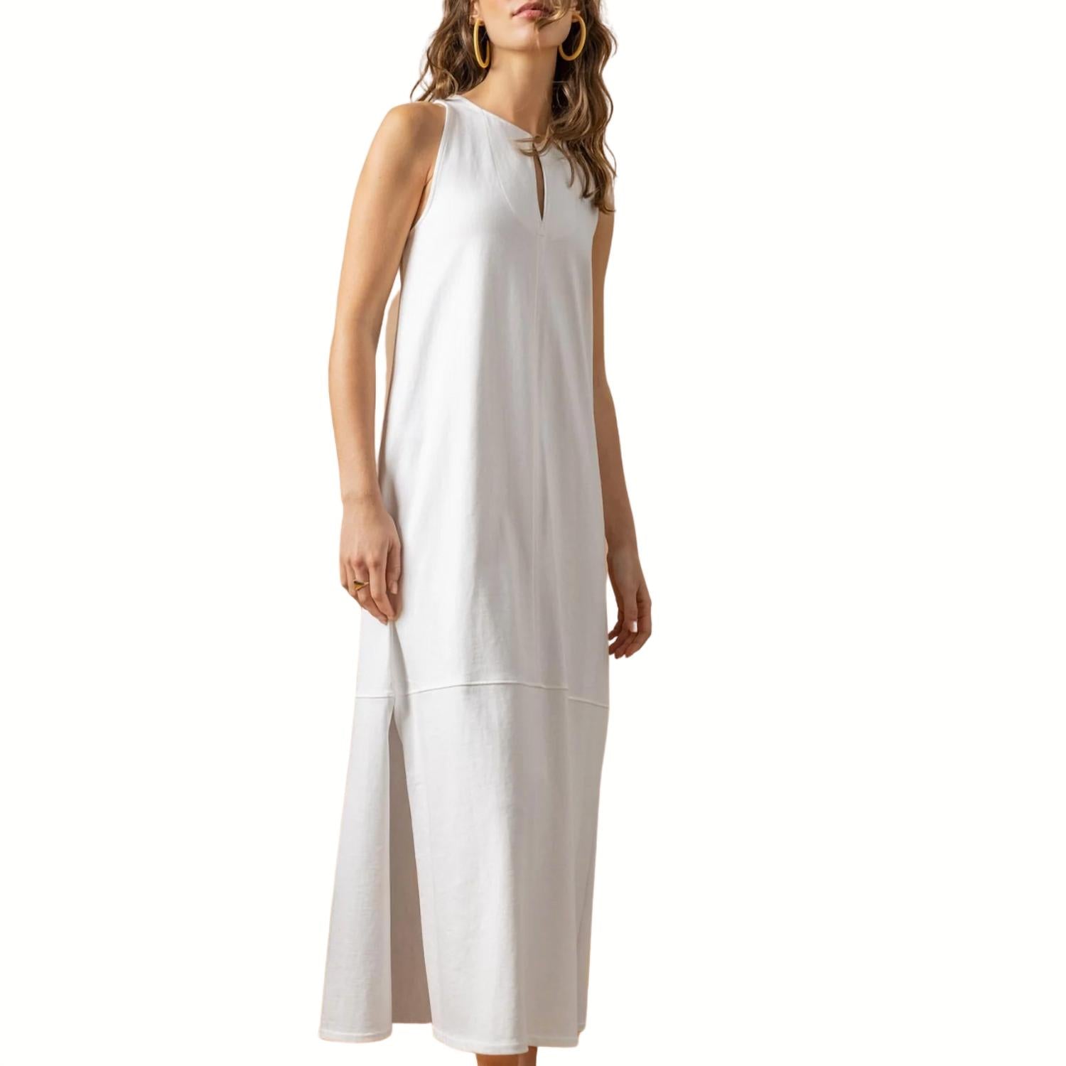 Lilla P Women's Sleeveless Keyhole Maxi Dress in white - women's dress - detail view