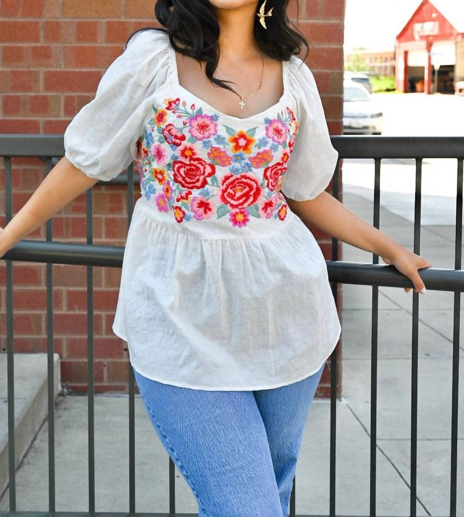Savannah Jane - Babydoll Floral Embroidery Top