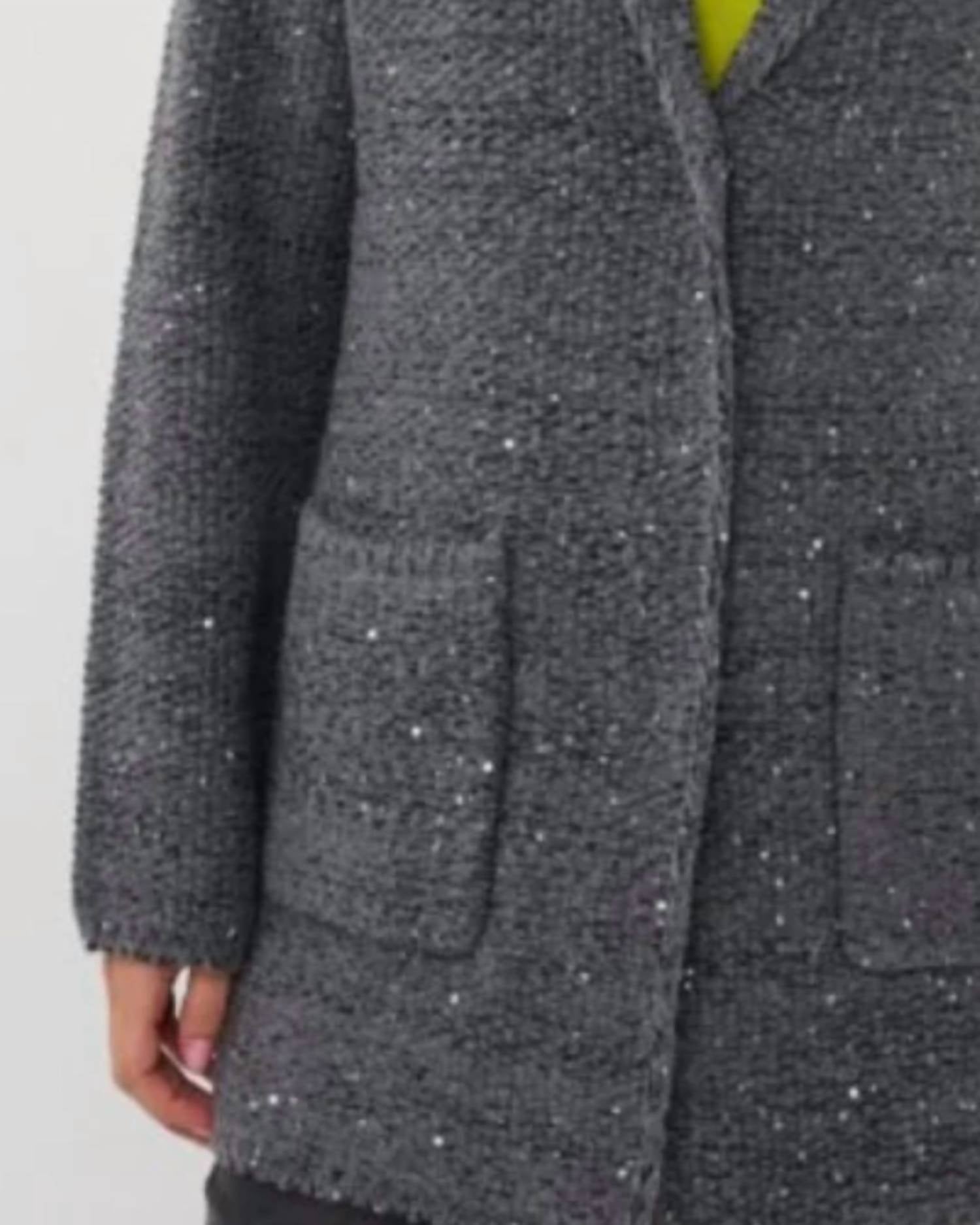 ESQUALO Luxe Shimmer Knit Blazer Cardigan in dark grey melange - women's jacket - detail view