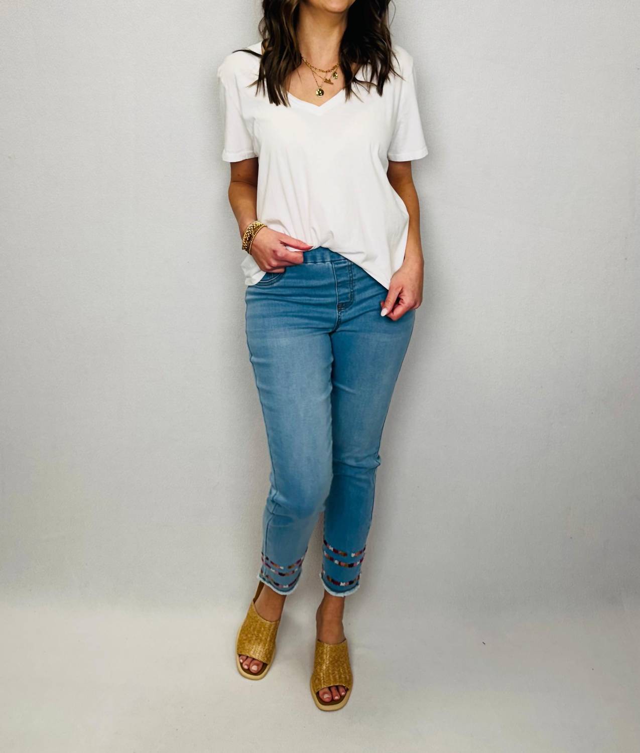 Tribal - Audrey Pull-on Slim Ankle Jeans With Embroidery