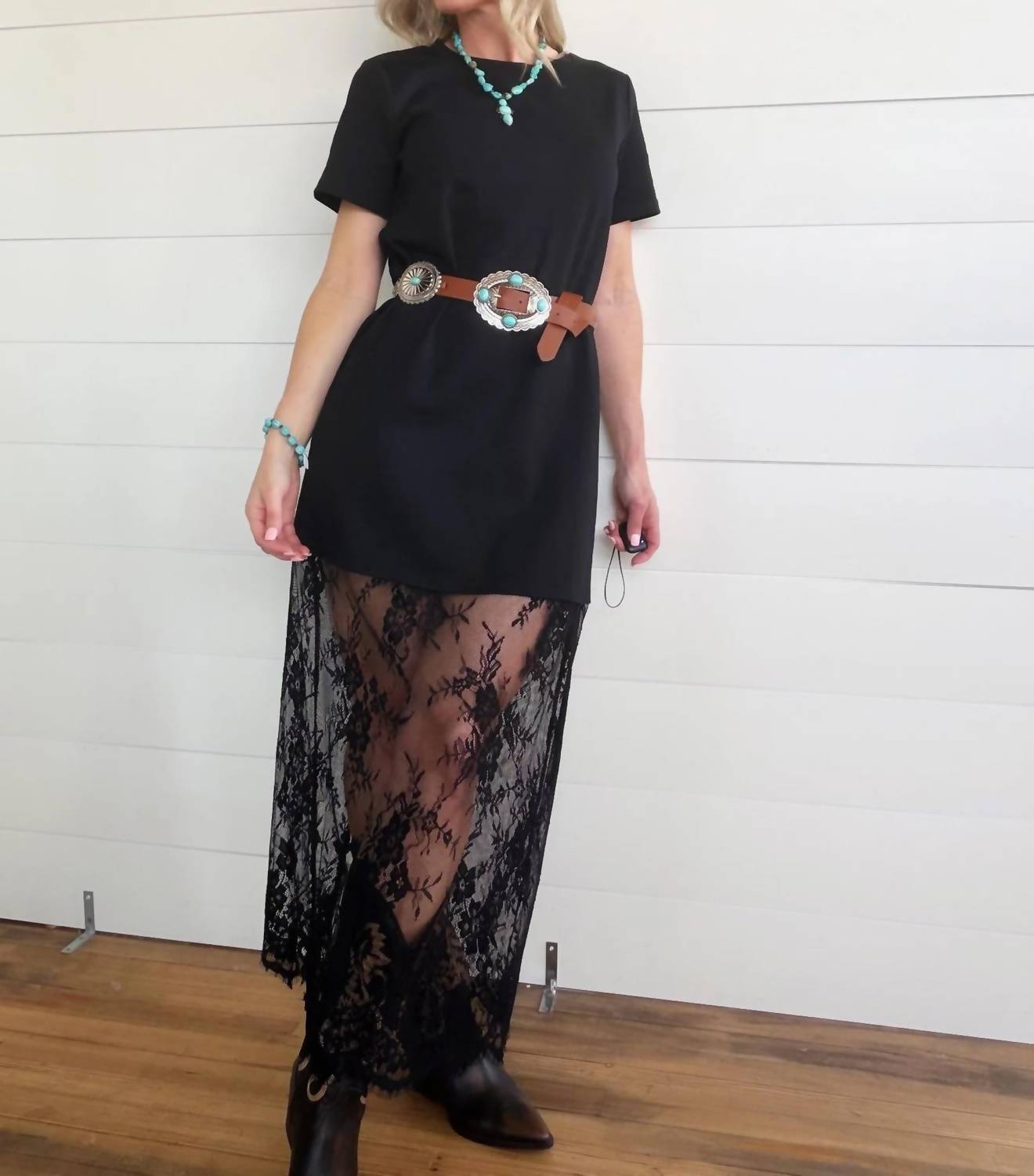 Blue B - Oversized Lace Layered Midi Dress