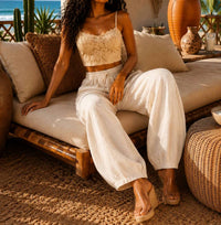 Little Secret Of Mine - Elastic Waist Front Pockets Linen Pants