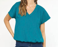 Entro - Gathered Hem Textured Short Sleeve Shirt