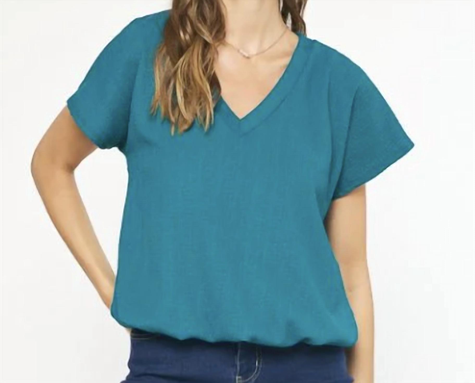 Entro - Gathered Hem Textured Short Sleeve Shirt