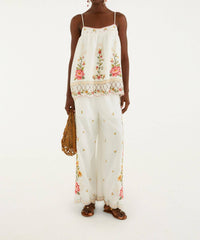 Farm Rio - Flower Embroidery Open Back Sleeveless Blouse
