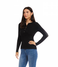 Karen Kane - Hana Henley Ribbed Crewneck Sweater