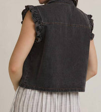 GILLI Peyton Ruffle Detail Jean Vest in charcoal denim - women's jacket - view 6