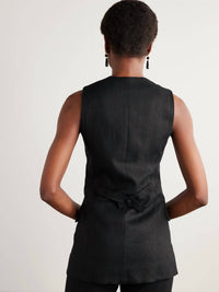 FAITHFULL THE BRAND Eloise Linen Vest in black - women's jacket - detail view