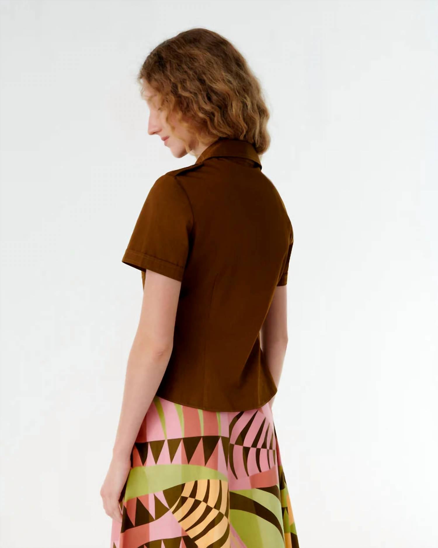 Emporio Sirenuse Selena Alabama Cotton Top in tobacco - women's t-shirt - detail view