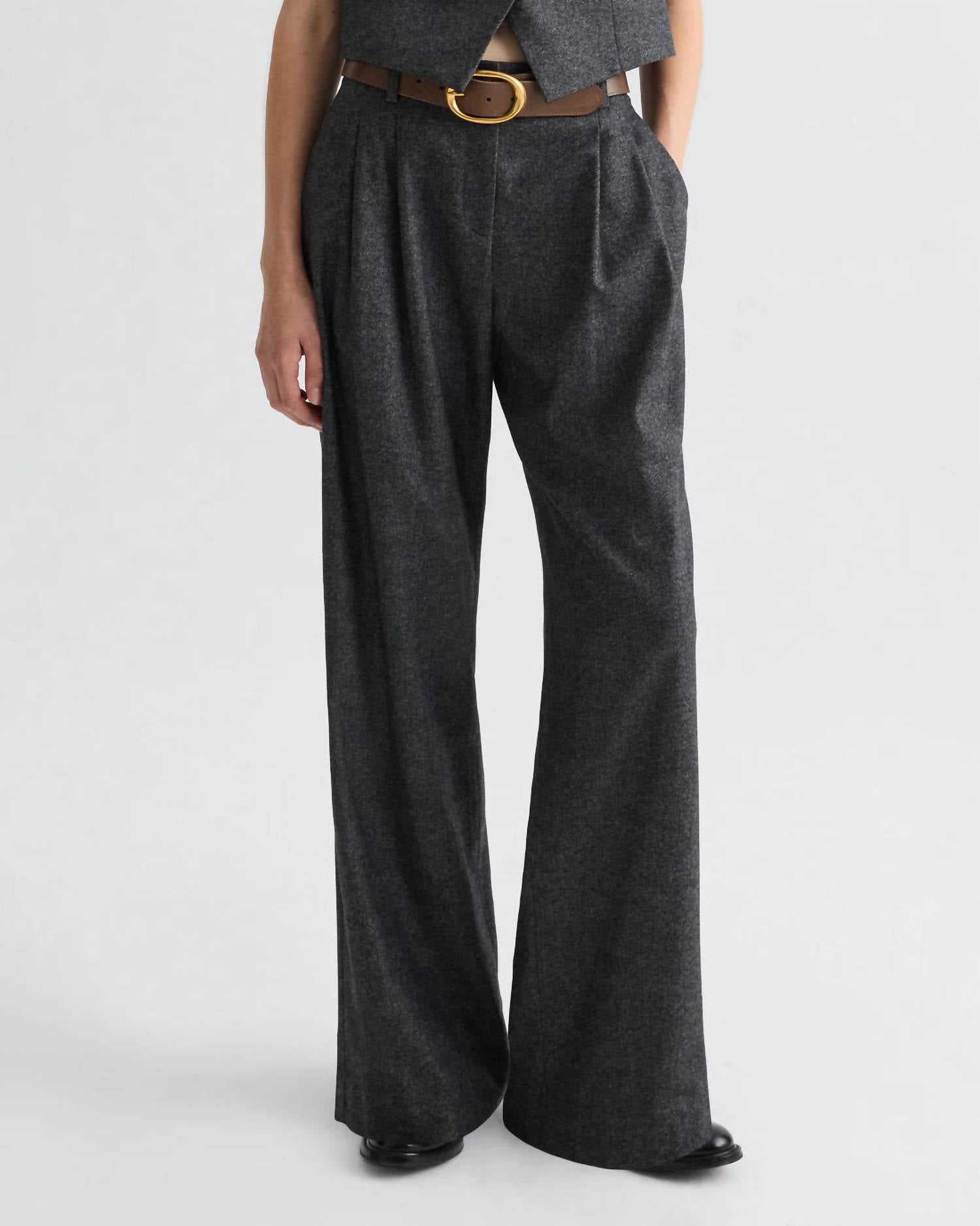 TWP Sulli Chevron Flannel Pants in medium heather grey - women's pants - detail view