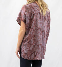 ADRIENNE V-neck Snake Print Top in purple burgundy - women's t-shirt - alternate view