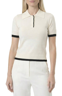 Area Stars Women's Contrast Trim Polo in ivory black - women's t-shirt