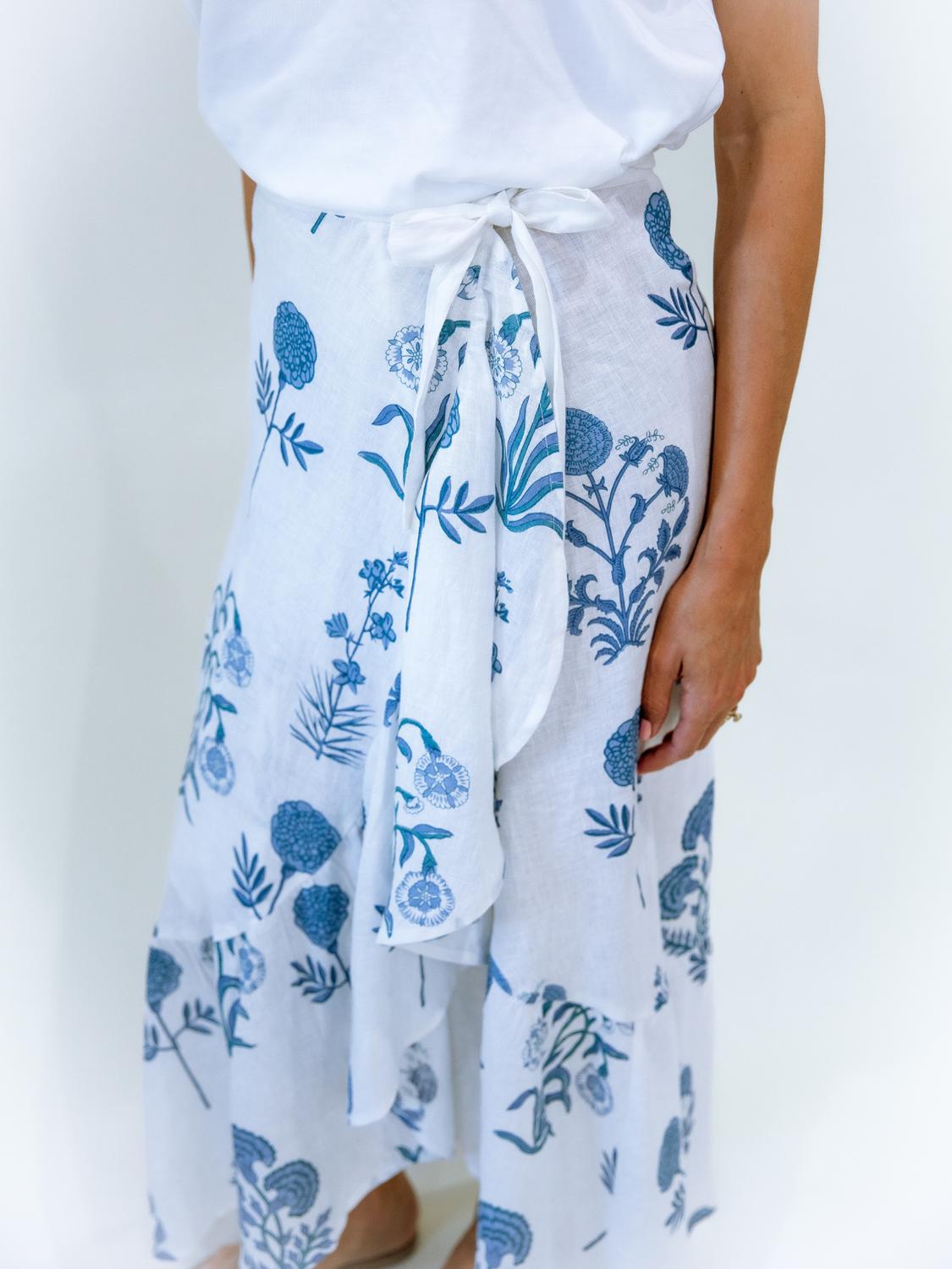Erica Wilson Coast Wrap Skirt in bartletts floral blue - women's skirt - alternate view