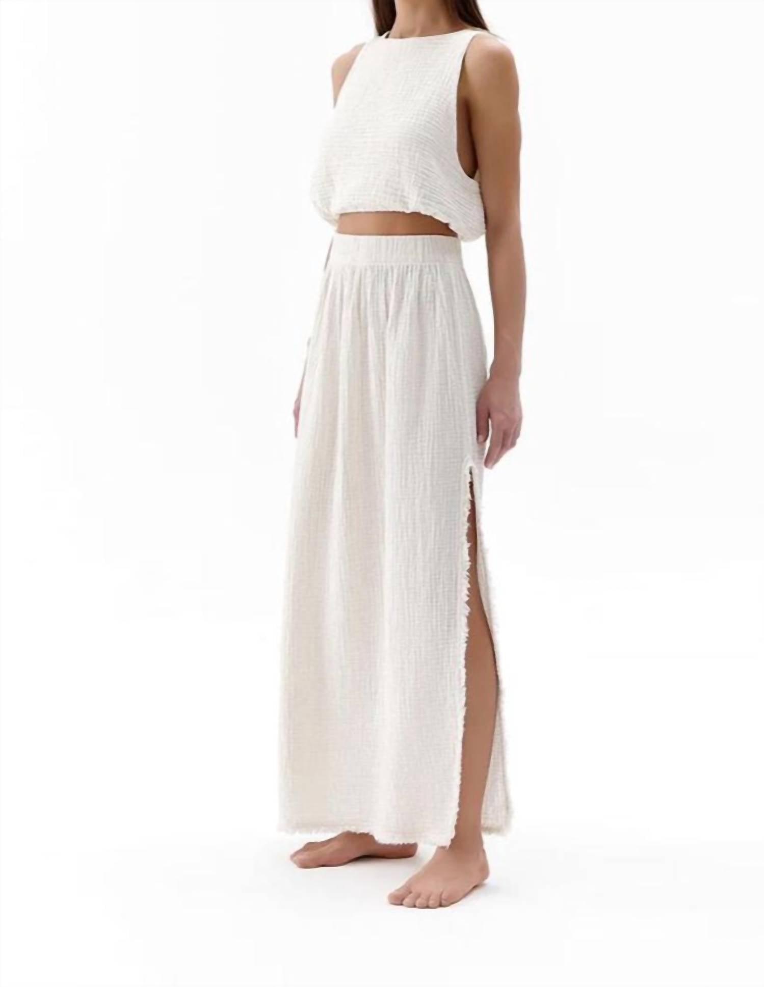 iKiKIZ Crinkle Elastic Waist Side Slit Maxi Skirt in off white - women's skirt