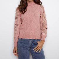 Charlie B - Crochet Sleeve Mock Neck Sweater