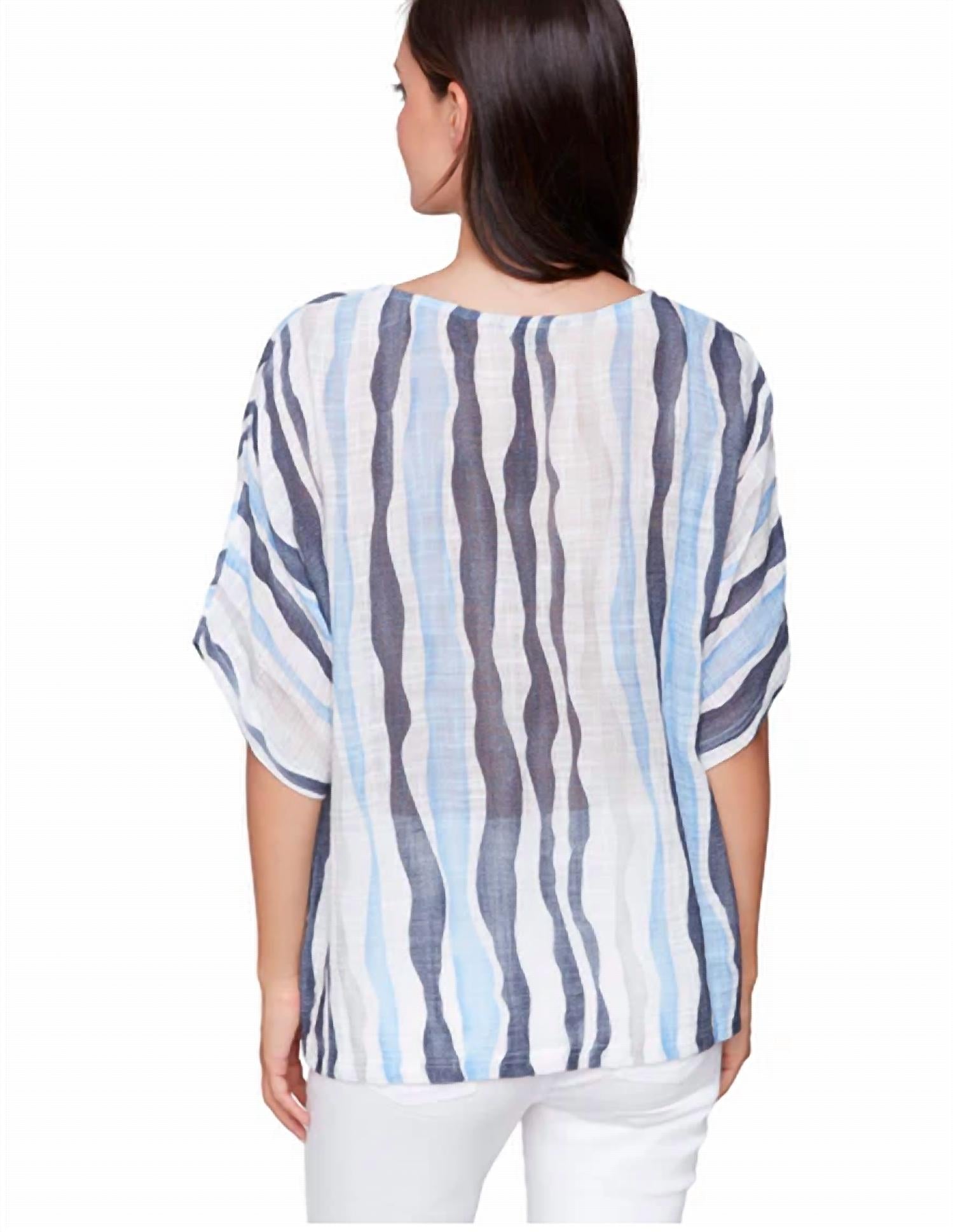 Charlie B - Ocean Waves Striped Gauze Top