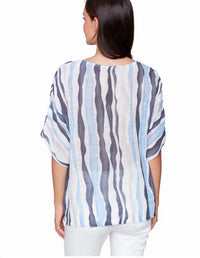 Charlie B - Ocean Waves Striped Gauze Top
