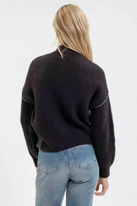 Blu Pepper - Color Block Mock Neck Exposed Seam Knit Sweater