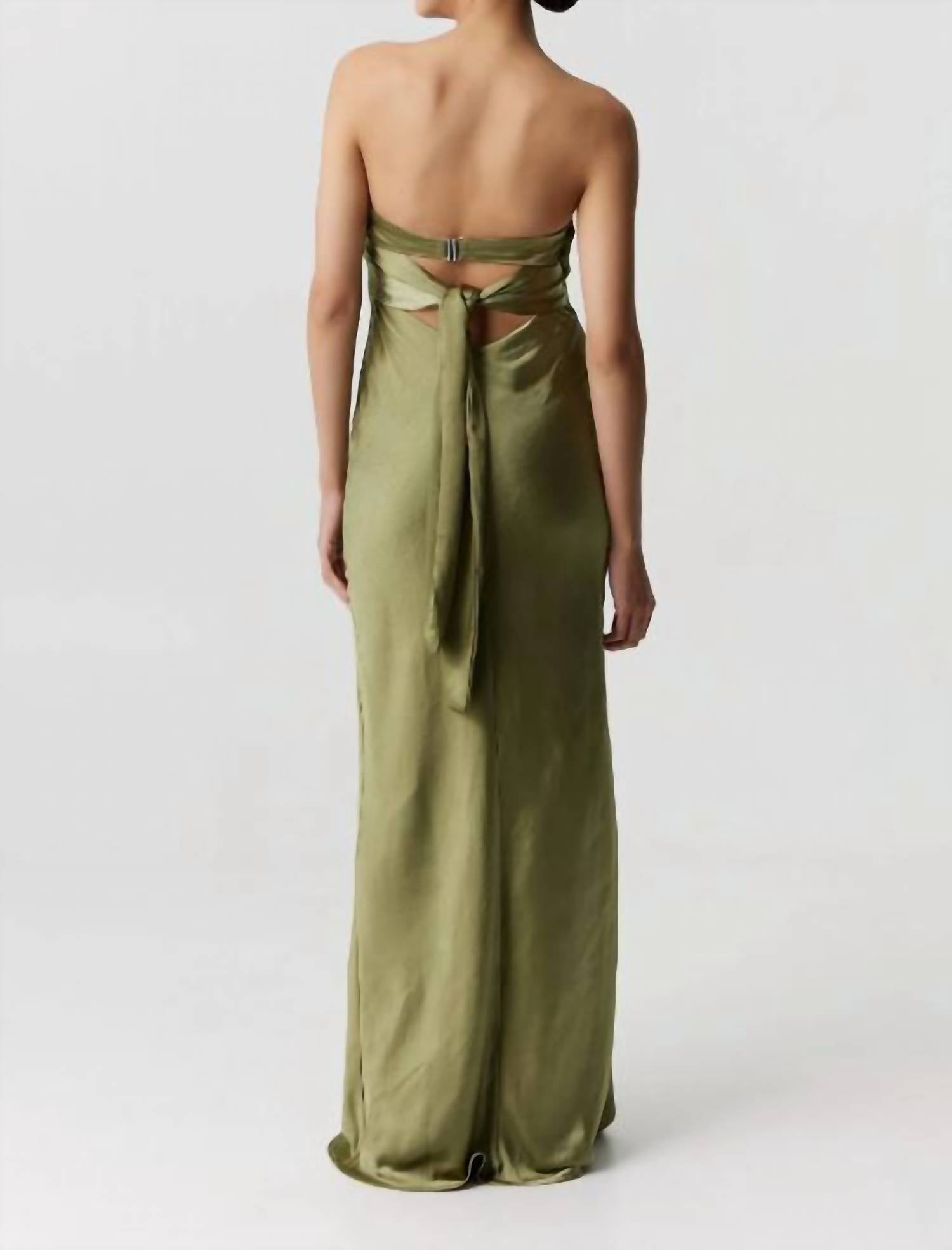 Third Form - Satin Tie Back Strapless Maxi Dress