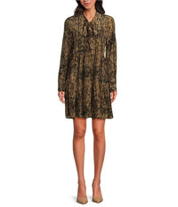 Elan - Long Sleeve Baby Doll Dress With Tie