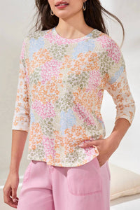 TRIBAL Quarter Sleeve Crew Neck Top in daffodil - women's blouse - detail view