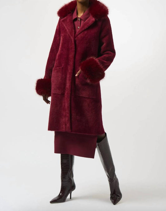 Joseph Ribkoff - Feather Yarn and Faux Fur Sweater Coat