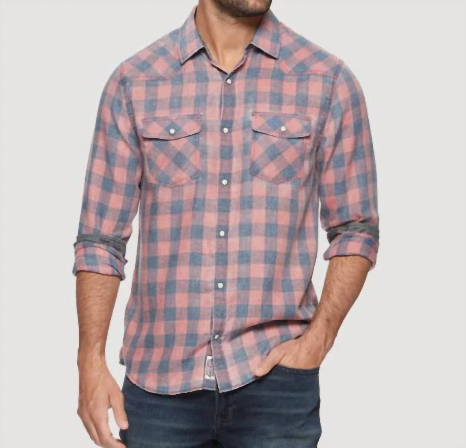 Flags & Anthem Cabot Vintage Soft Western Shirt Top in pink - men's long sleeve top