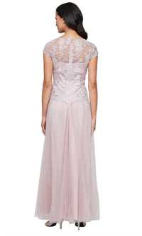 Alex Evenings - Embroidered V-neck Gown With Tulle Skirt