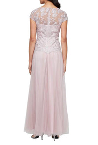 Alex Evenings - Embroidered V-neck Gown With Tulle Skirt