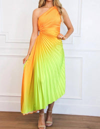 Luxxel - St Tropez Ombre Pleated One Shoulder Maxi Dress