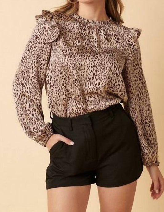 Lanie Leopard-Print Ruffle Blouse