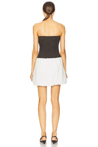 LNA Elise Mini Dress in black top with vapor skirt - women's dress - detail view