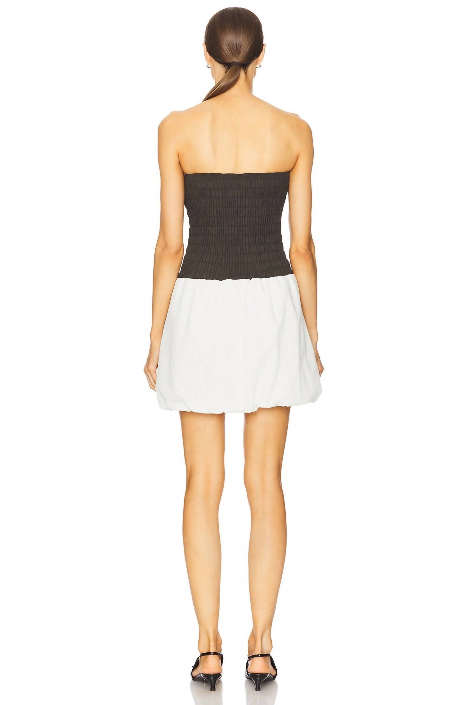 LNA Elise Mini Dress in black top with vapor skirt - women's dress - detail view