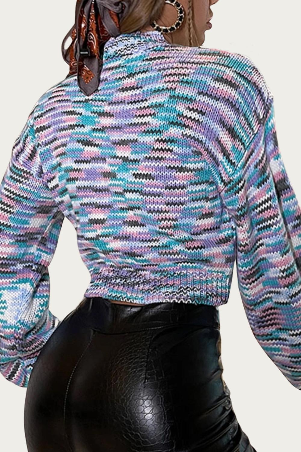 CROPPED MOCK NECK SPACE-DYED SWEATER