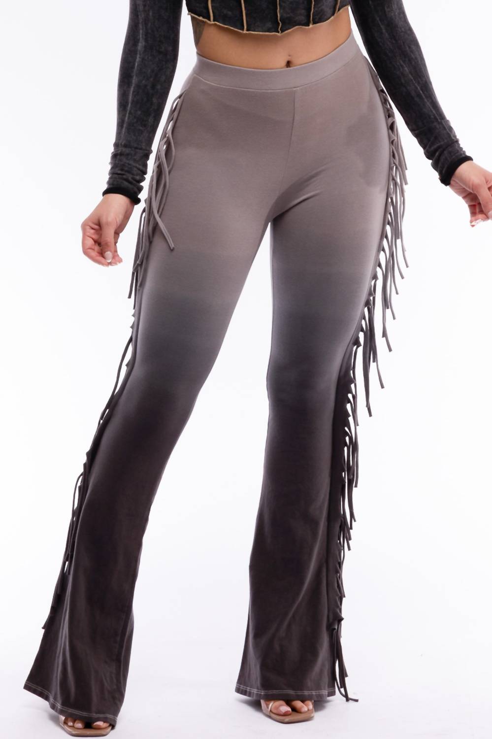 K Too - Women's Dip Wash Fringe Flared Pants