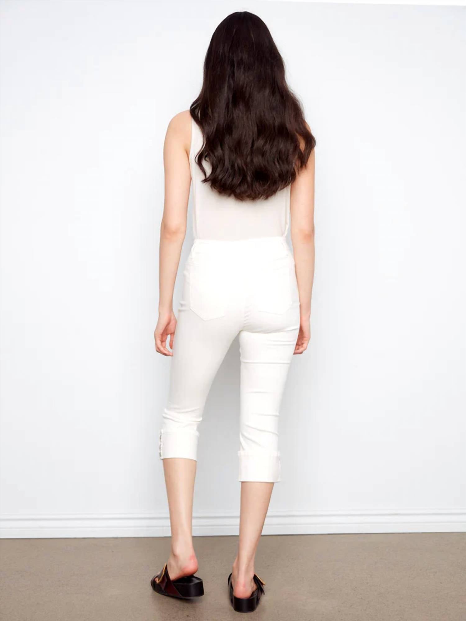 Charlie B - Cropped Twill Capri Jeans With Snap Button Cuff