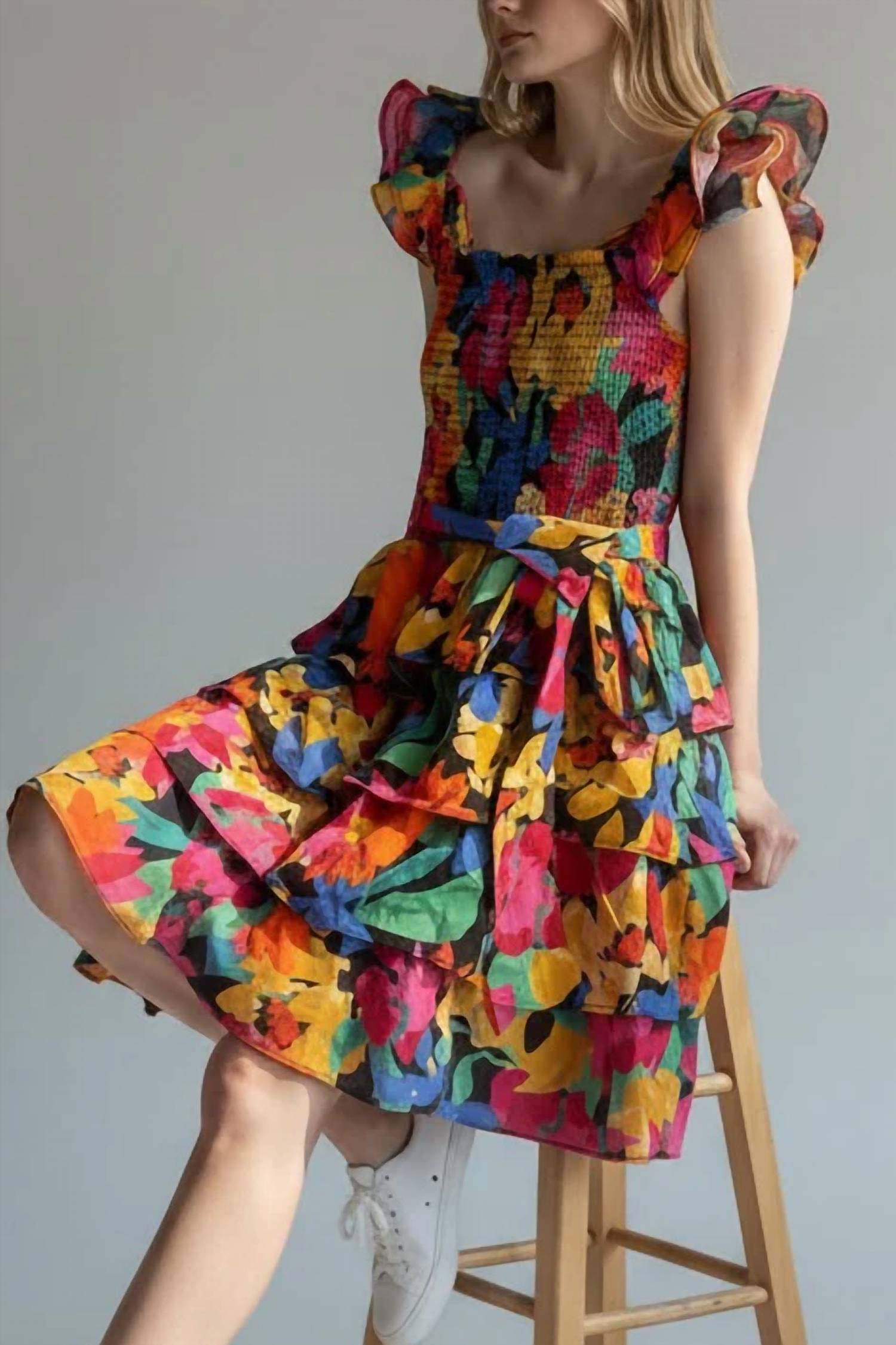 Peach Love - Tiered Floral Dress