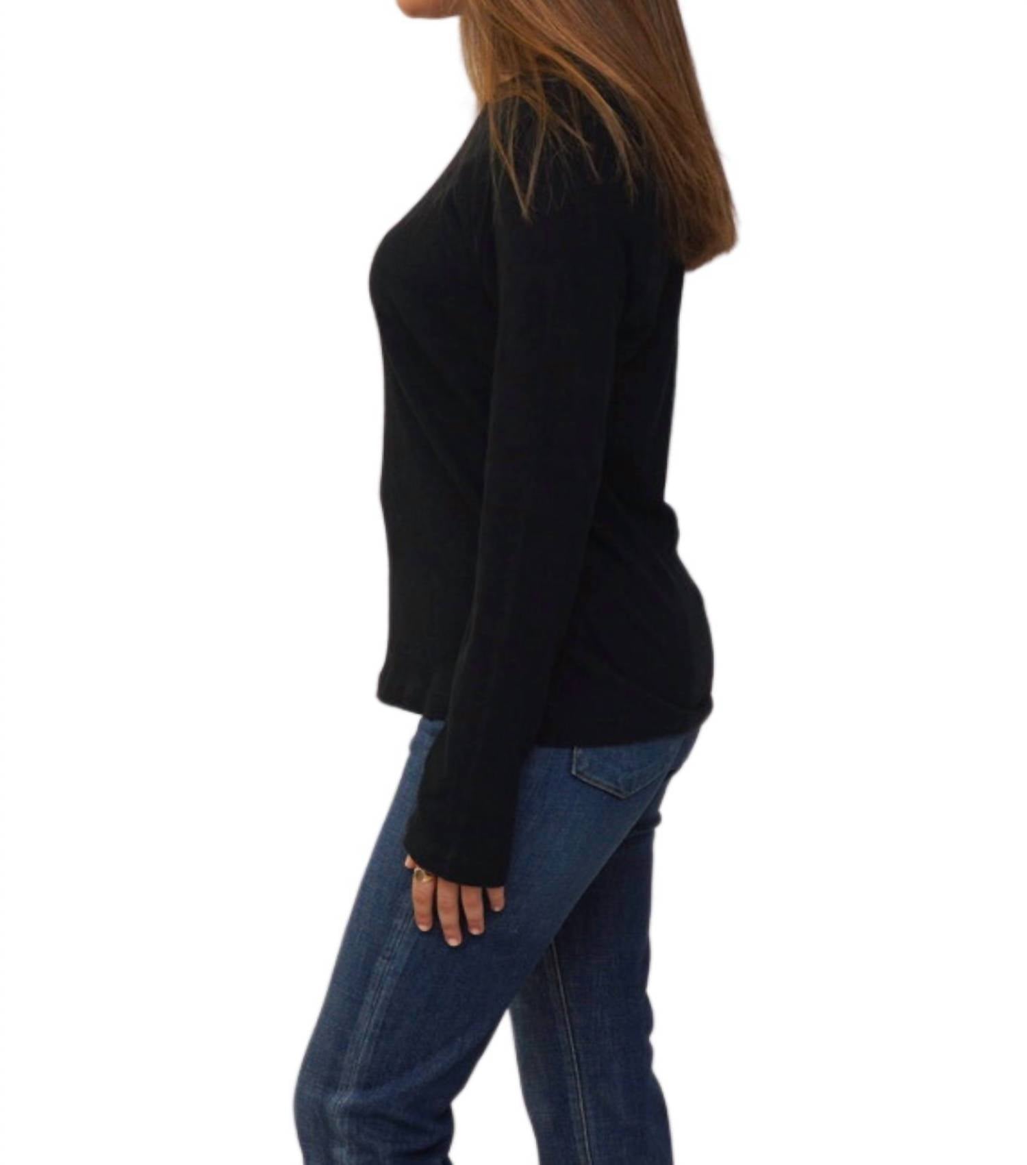 Enza Costa Cashmere Loose Long Sleeve Tee in black - women's long sleeve top - alternate view