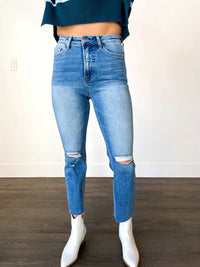 Bayeas Frankie Super High Rise Slim Straight Jeans in blue - women's jeans