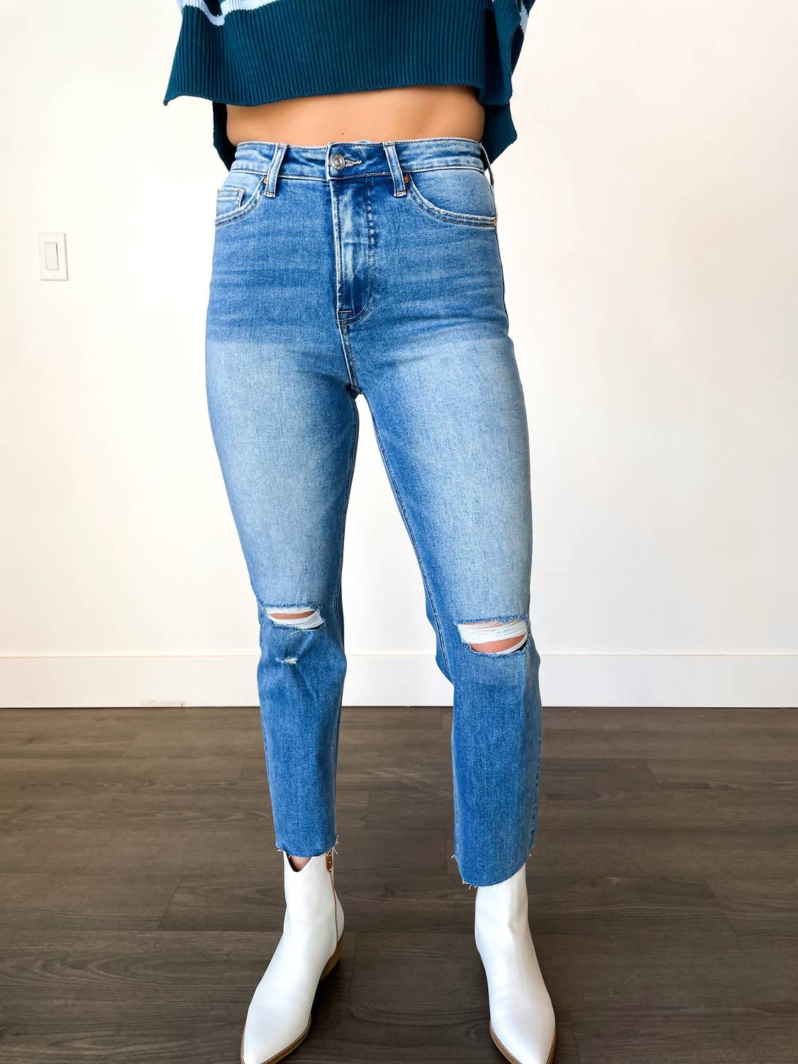 Bayeas Frankie Super High Rise Slim Straight Jeans in blue - women's jeans