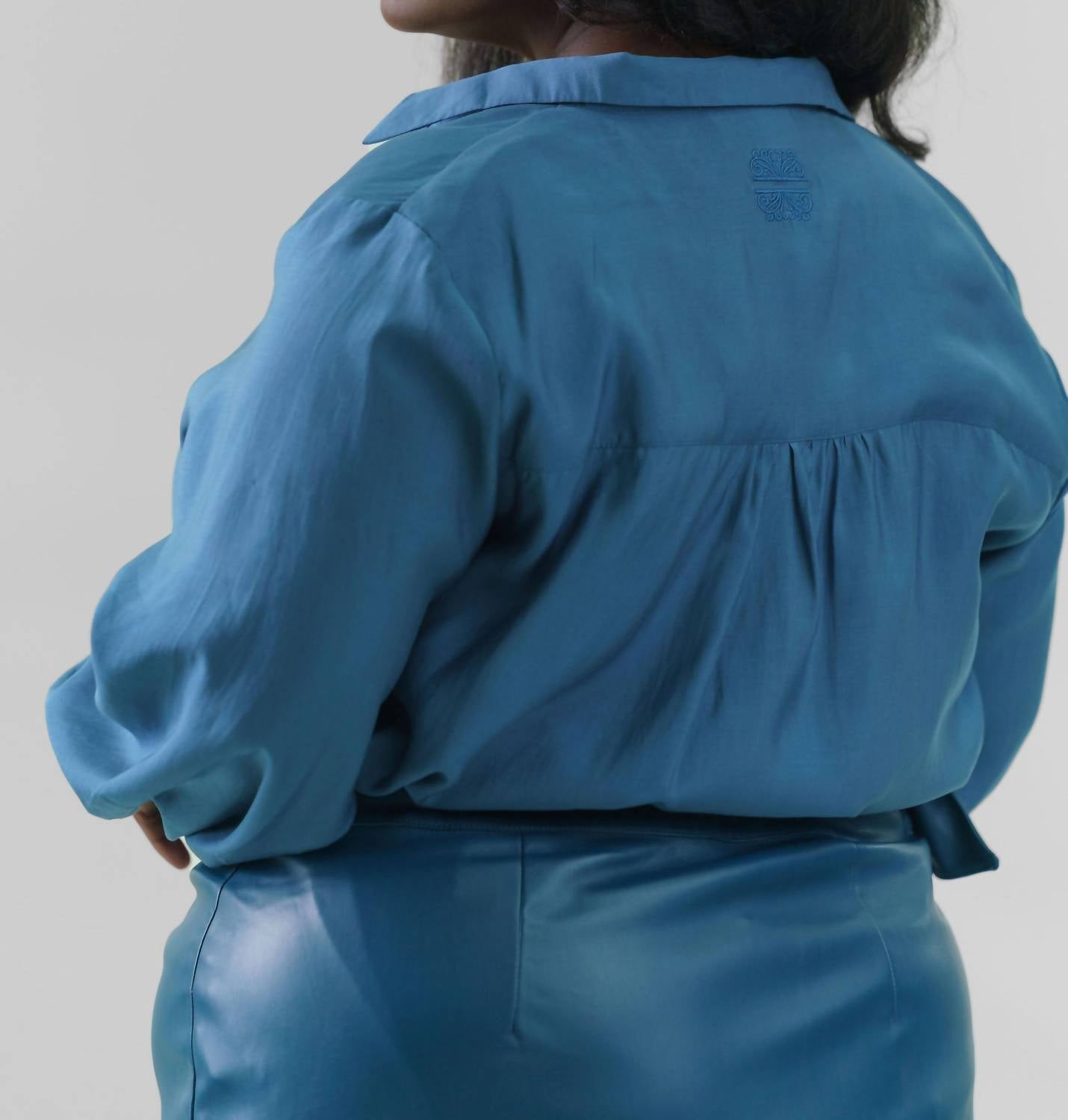 Never Fully Dressed - Teal Miley Button Down Shirt - Plus Size