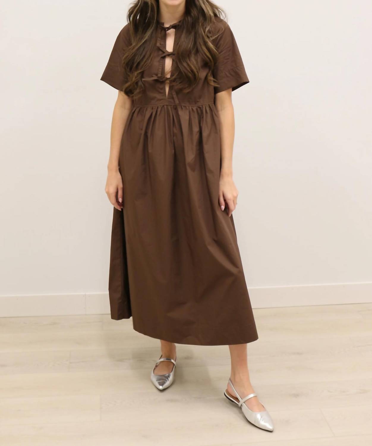 Olivaceous - Stella Bow Front Relaxed Fit Midi Dress