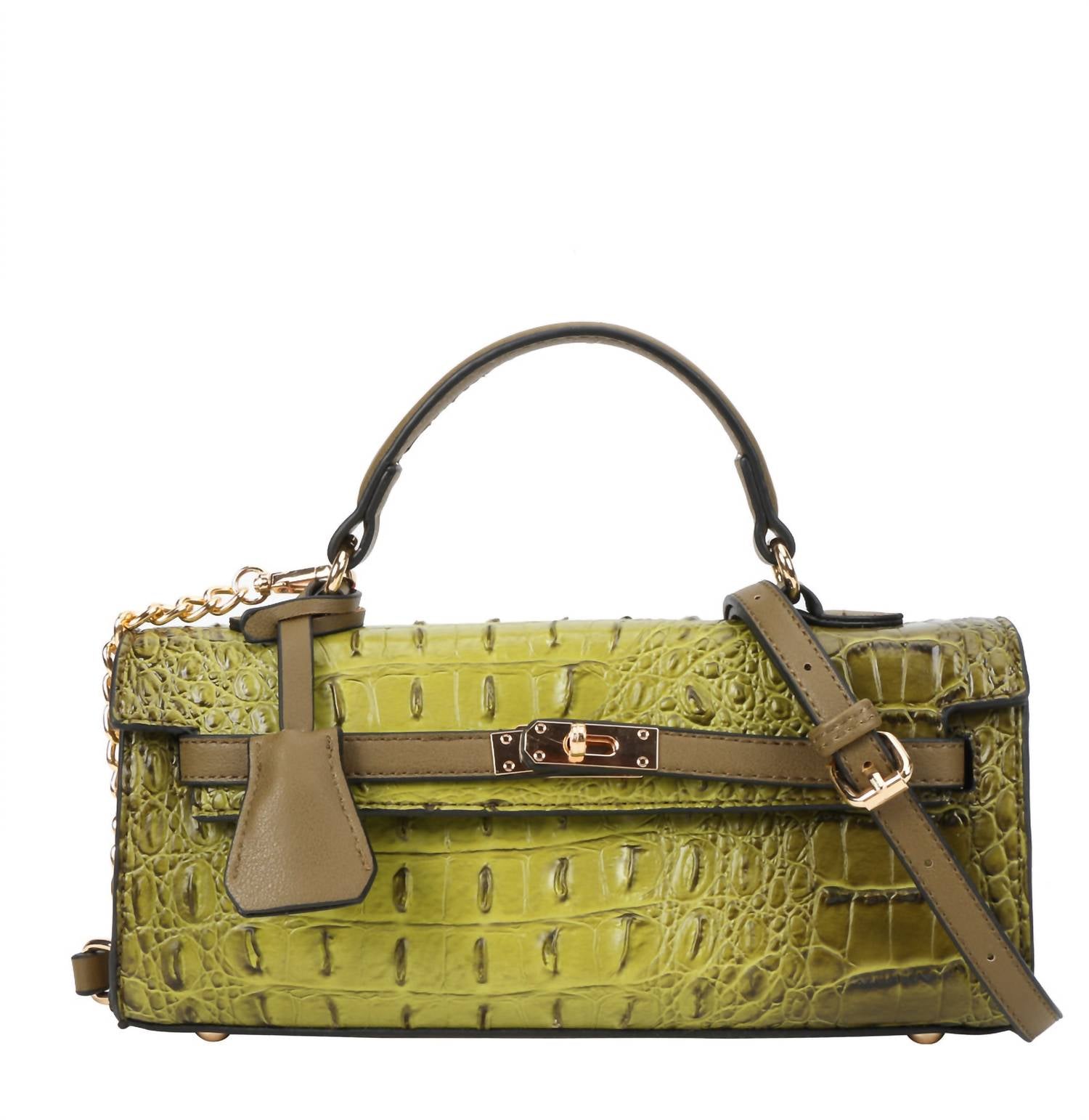 American Bee Women's Croco Boxy Satchel Bag in olive - women's bag