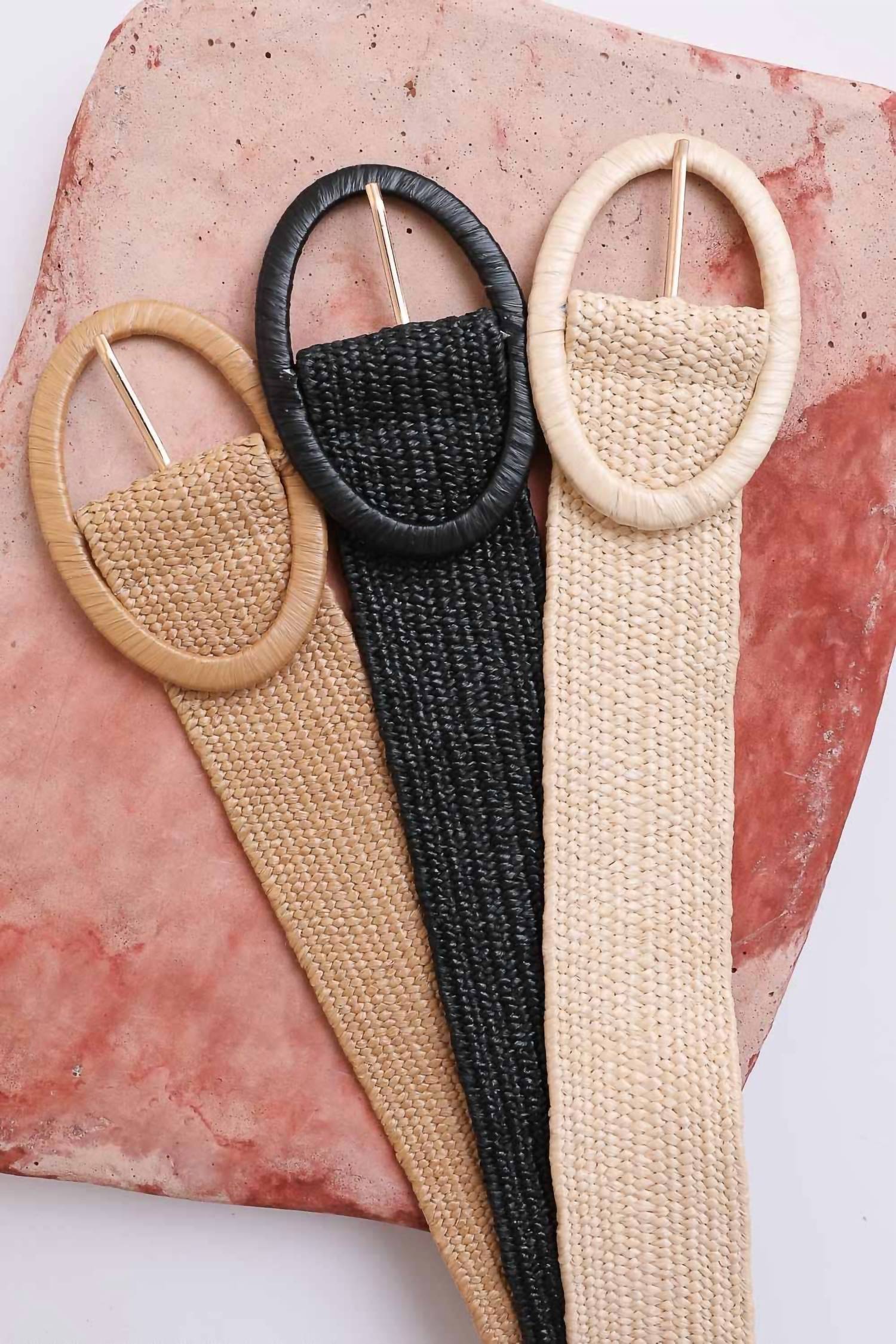 Leto - Women's Raffia Oval Buckle Belt