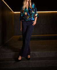 Joseph Ribkoff - Abstract Print V-neck Satin Top