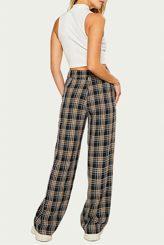 CHECKED COTTON-BLEND TWILL WIDE-LEG PANT