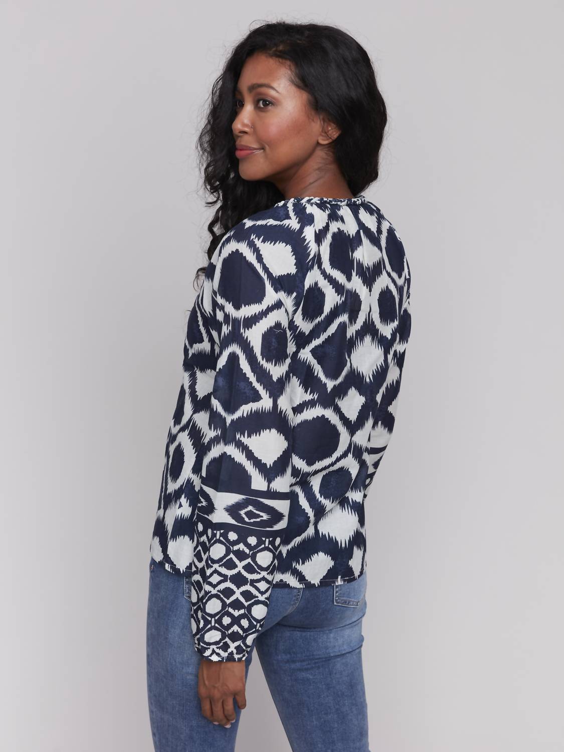 Charlie B - Printed Long Sleeve Popover Blouse
