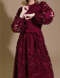 Flying Tomato - Lace Sweater Mix Midi Dress