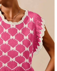 So Me - Bow Ribbon Pattern Sweater Top