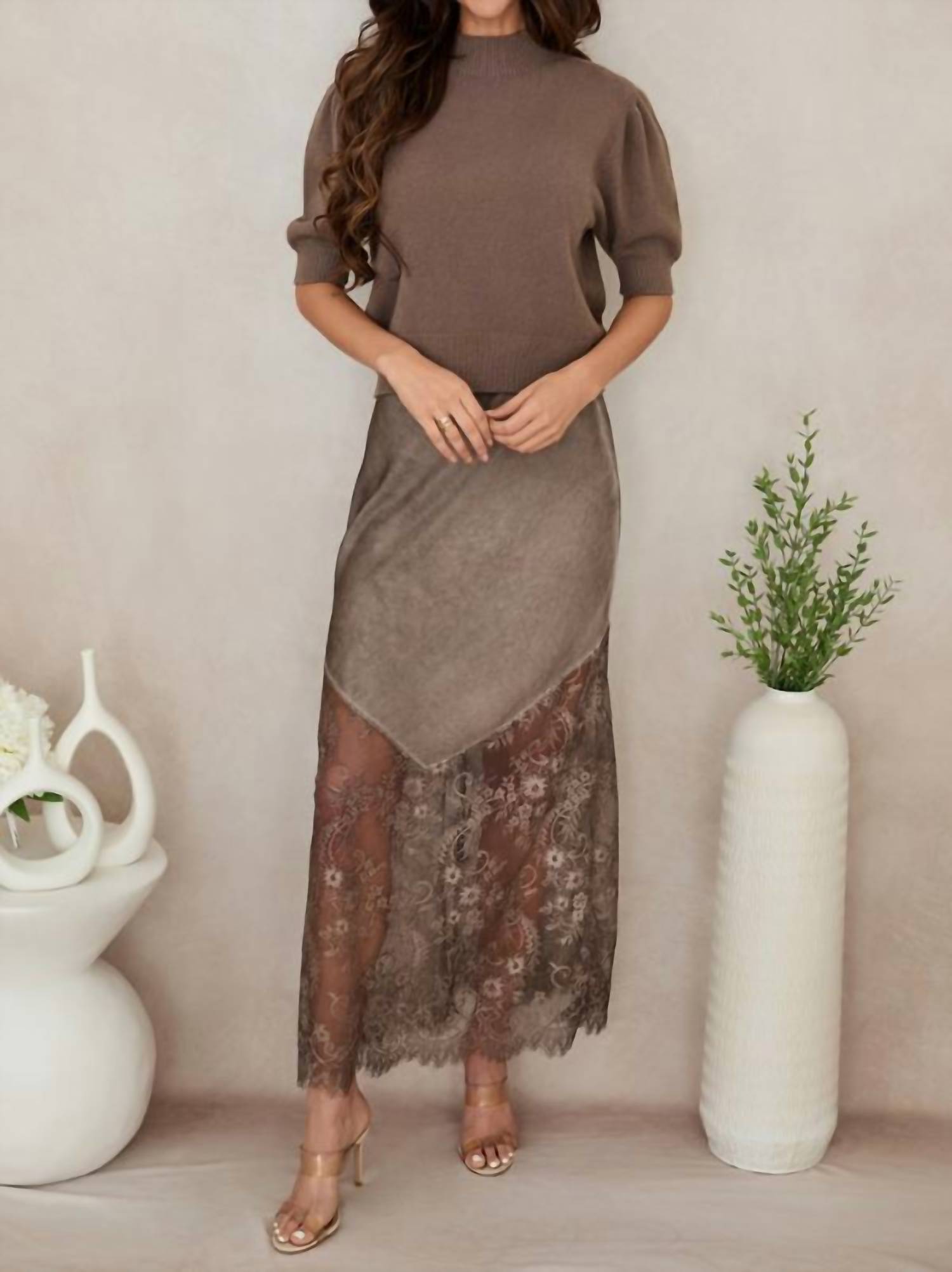 Mint Exclusives - Women's Viscose Maxi Skirt With Lace Hem
